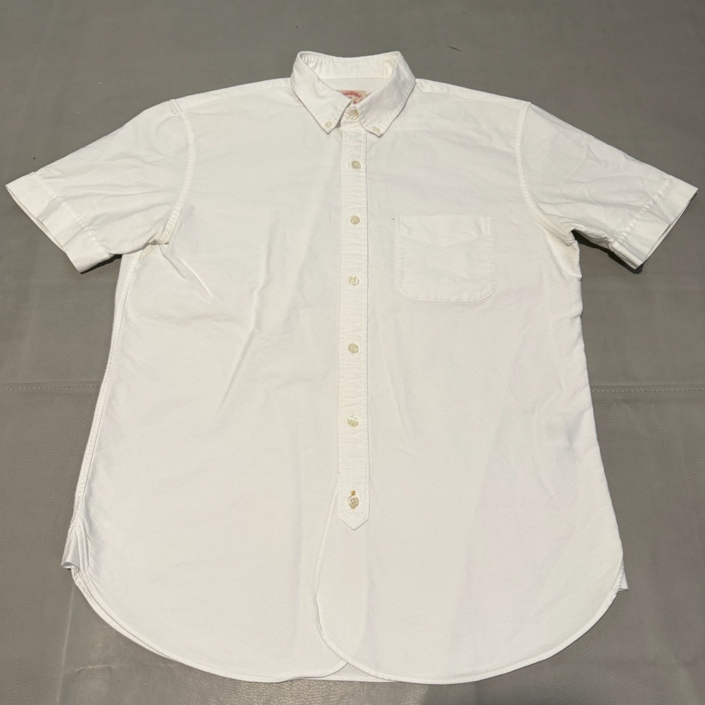 Brooks Brothers Mens White Supima Cotton Short Sleeve Oxford Pocket Shirt-M-WN-